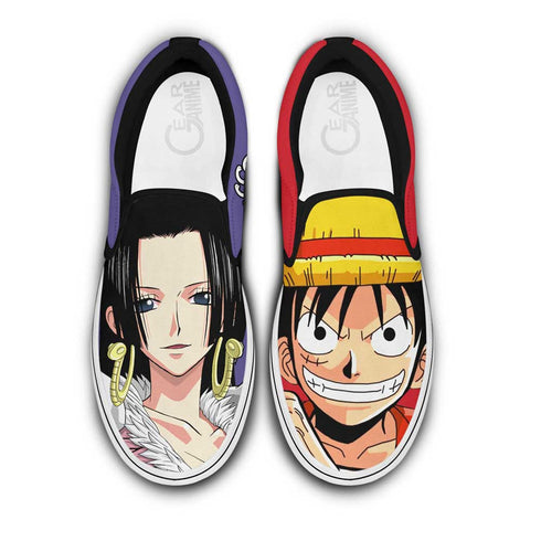 Boa Hancock ja Luffy Slip On Sneakers Custom Anime OP -kengät